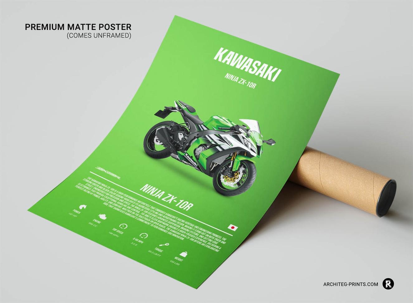 Kawasaki Ninja ZX-10R - Superbike Motorcycle Poster Print